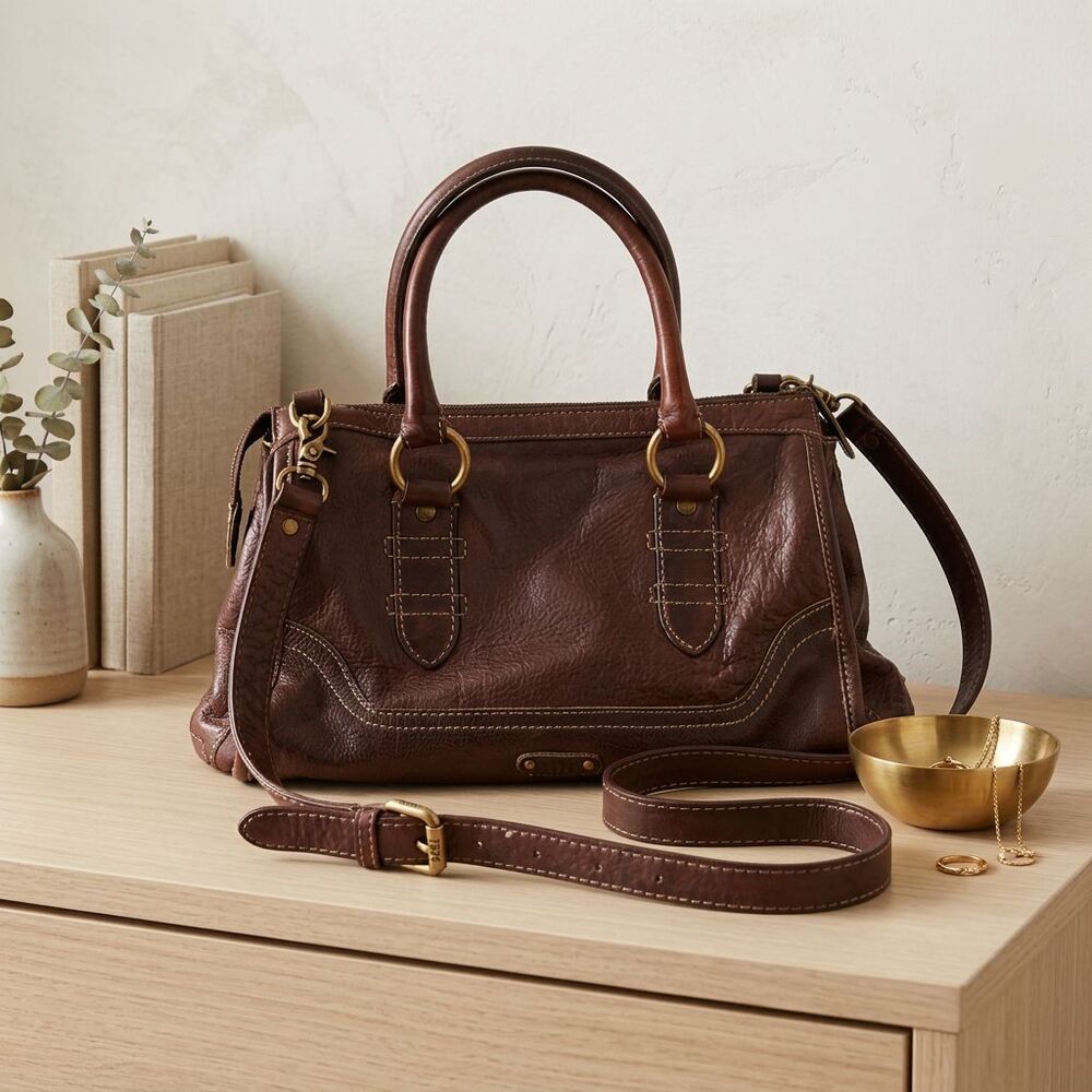 Frye Melissa Satchel Bag Womens Brown Leather Top Handle Crossbody Purse